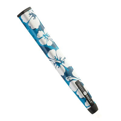 Mahalo Midsize Putter Grip with blue and white floral pattern, side view