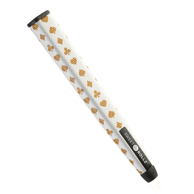 Monte Carlo putter grip with gold card suit pattern on white, side view