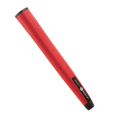 Sunday Red Midsize putter grip in vibrant red, side view with black cap